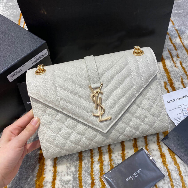 Saint Laurent Getreide Lederumschlag mittelgroße Tasche 487206 Weiß