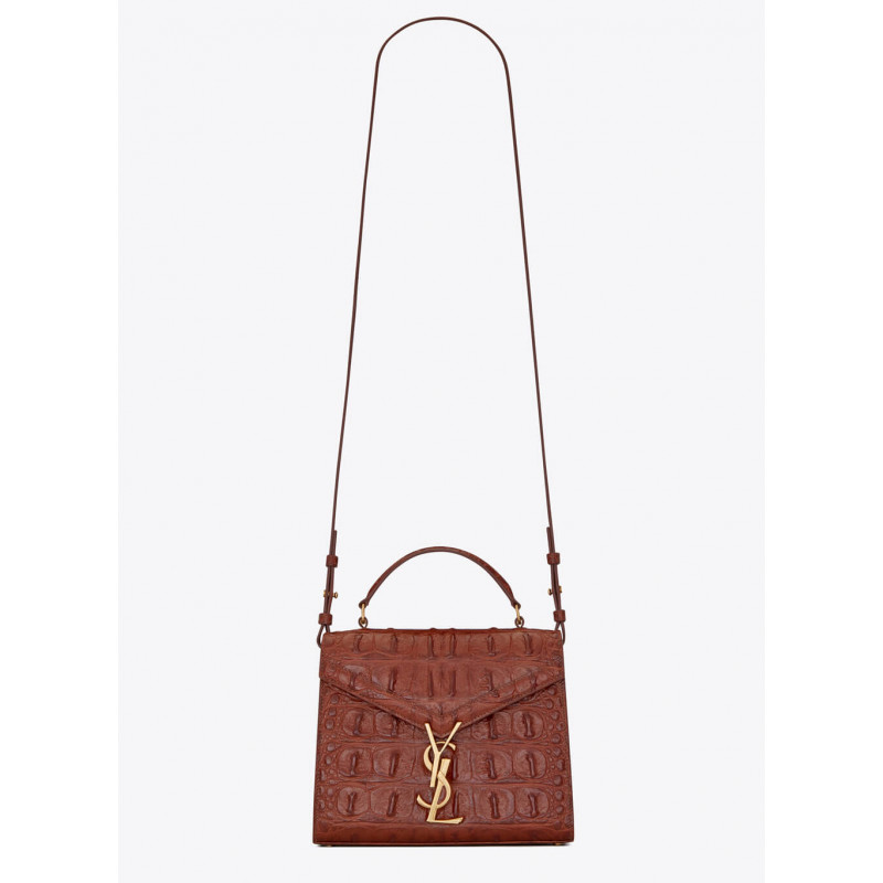 YSL Saint Laurent Cassandra Mini Top Grifftasche in Caiman geprägtem Leder 602716 BROWN