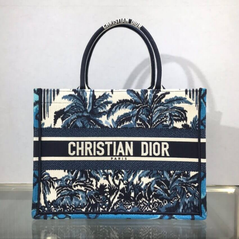 Dior Small Book Tote in Blue Palms Stickerei M1296