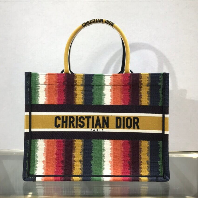 Dior Small Book Tote Multicolor D-Stripes Stickerei M1296