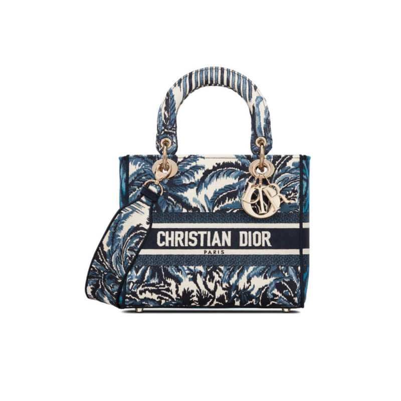 Dior Medium Lady D-Lite-Taschen Blue Dior Palms Stickerei M0565