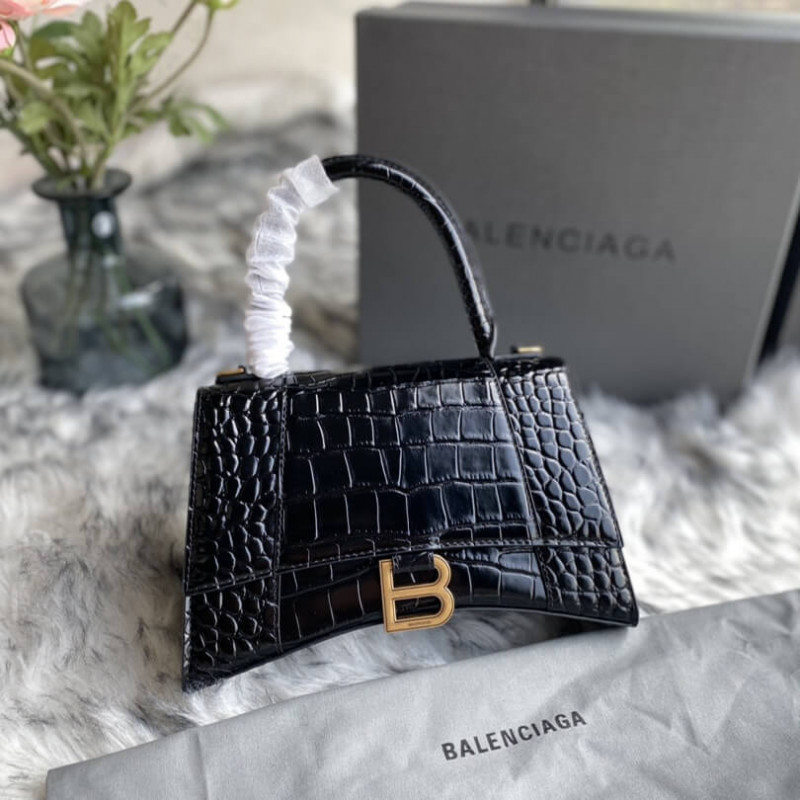 Balenciaga Hourglass Croc-Effect Leder-Tasche