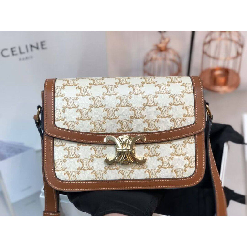 Celine Teen Triomphe Taschen in Triomphe Canvas und Kalbskin 188882 Weiß