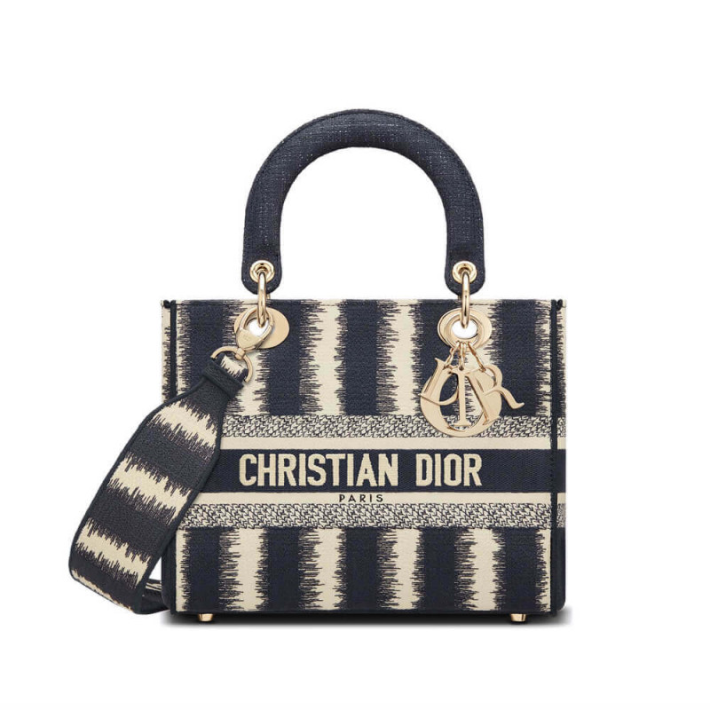 Dior Medium Blue D-Stripes Stickerei Lady D-Lite-Tasche M0565