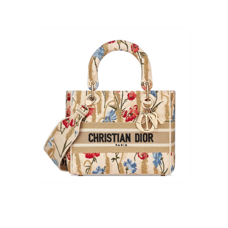 Dior Medium Lady D-Lite Hibiscus Metallic Faden Stickbeutel M0565