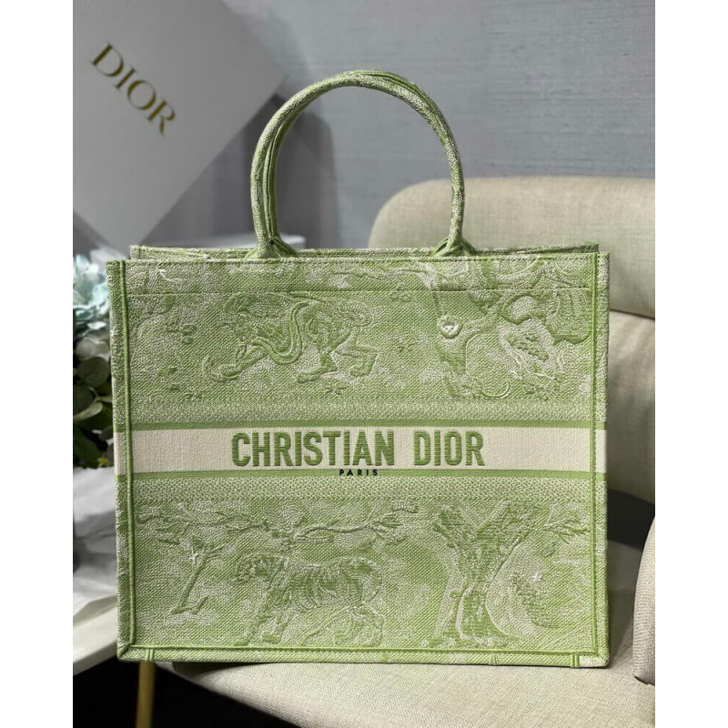 Dior Book Tote Lime Toile de Jouy Reverse Stickerei M1286