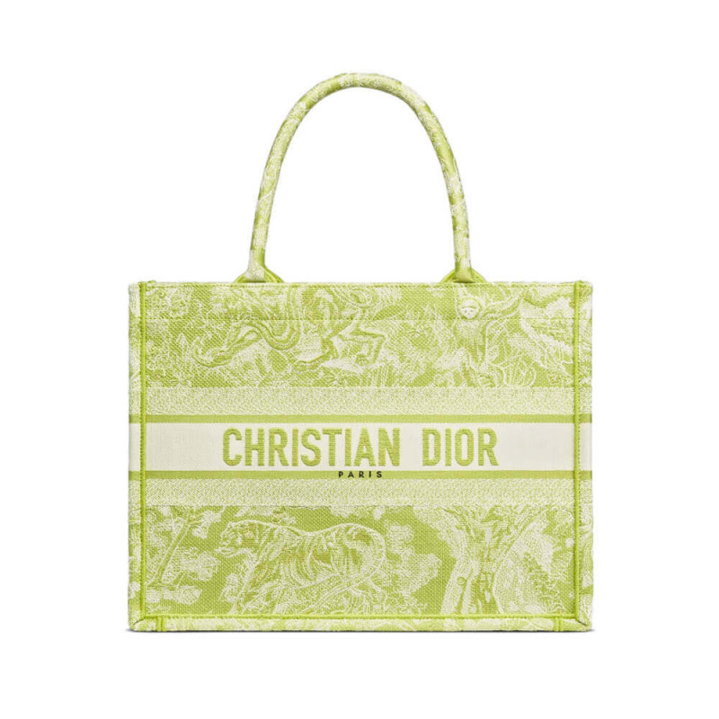 Dior Small Book Tote Lime Toile de Jouy Reverse Stickerei M1296