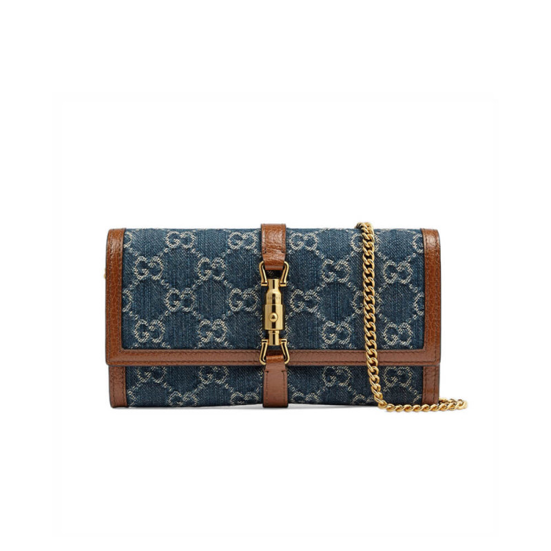 Gucci Jackie 1961 Kettenbrieftasche 652681 in Blue Denim