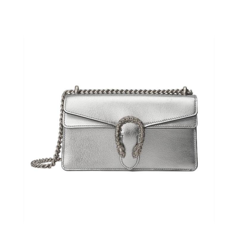 Gucci Dionysos kleiner Umhängetasche in silbernem lahmem Leder 499623