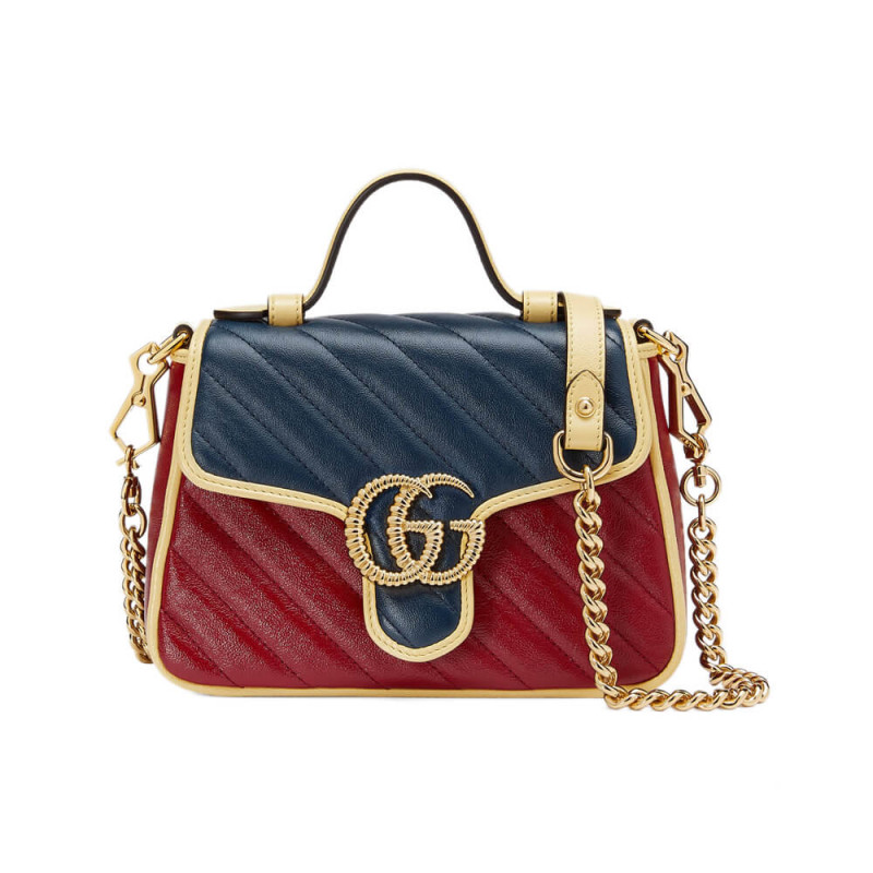 Gucci GG Marmont Mini Tasche 583571 Blau und rotes Leder