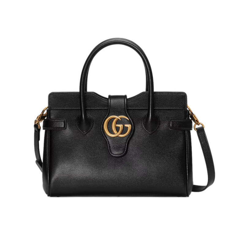 Gucci kleiner oberer Griffbeutel mit Doppelg in schwarzem Leder 658450