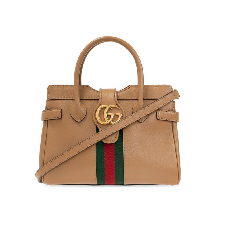 Gucci kleiner oberer Griffbeutel mit Doppelg in braunem Leder 658450