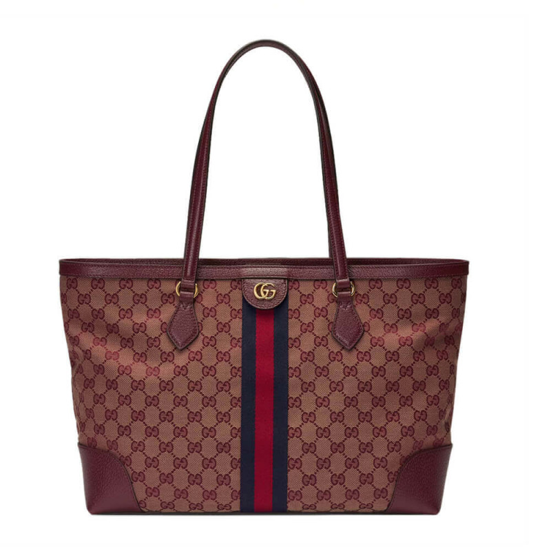 Gucci Ophidia Medium Tote mit Web in Burgundy GG Canvas 631685