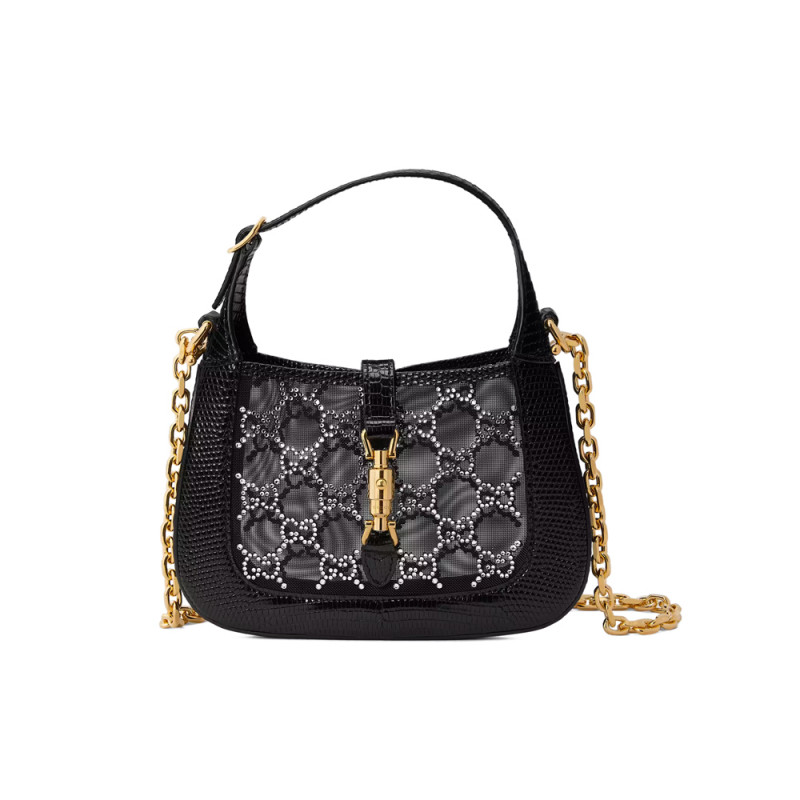 Gucci Jackie 1961 Mini Crystal GG Echsenbeutel 677027 Schwarz