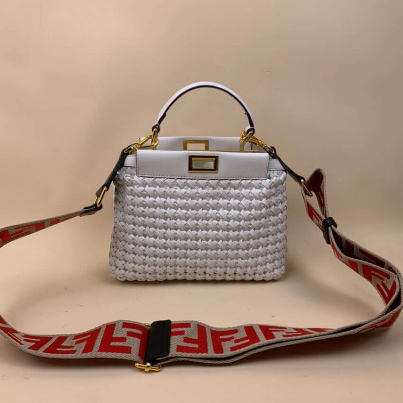 Fendi Peekaboo ikonische Mini Leder Interlace Tasche 2031 Weiß