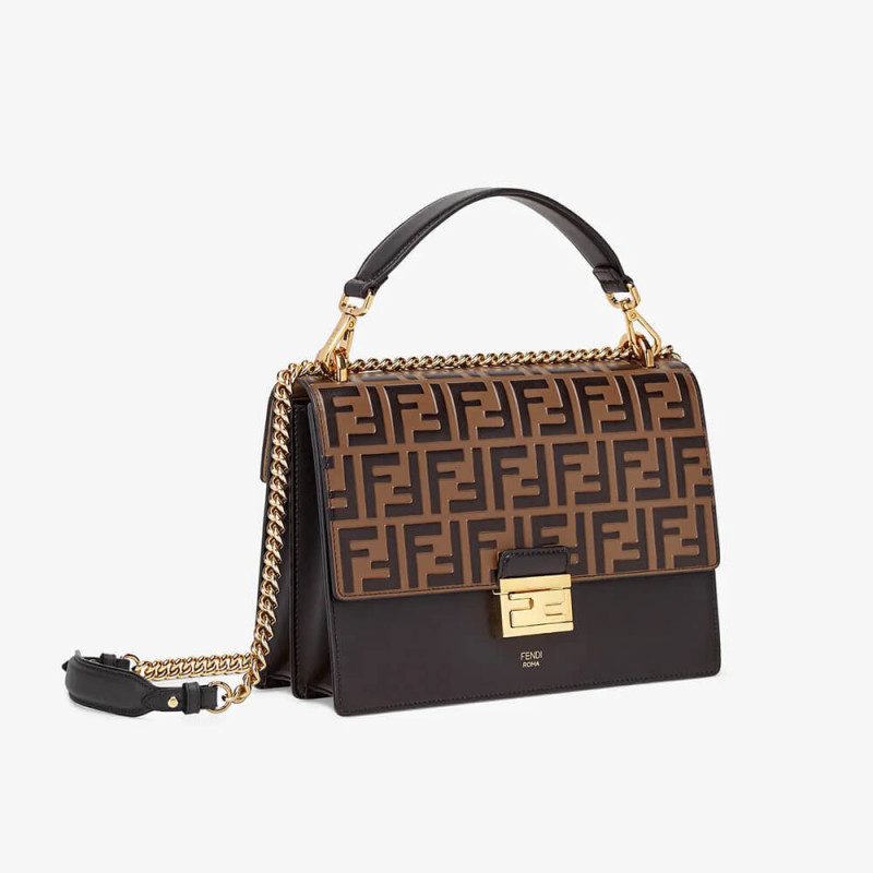 fendi schwarzer Ledertasche kan i mit geprägter FF Flap 8BT315