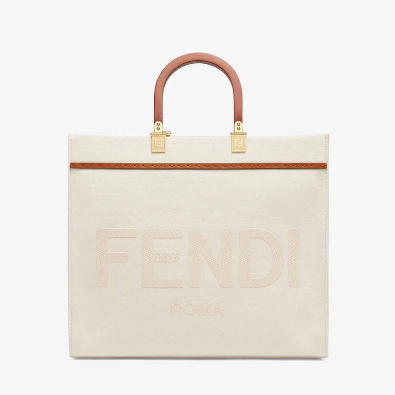 Fendi Medium Sunshine Tote Taschen in Creme Canvas 8BH386