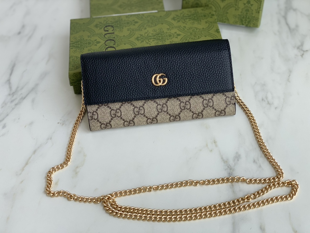 Gucci Marmont Kette Brieftasche Beige/Schwarz